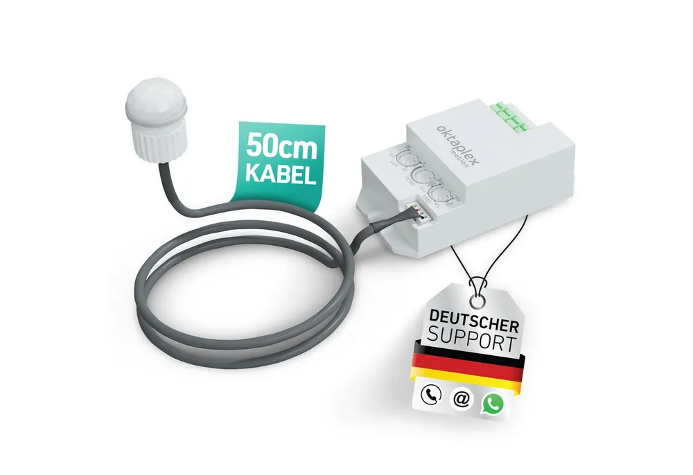 Oktaplex motion Bewegungsmelder Jana Einbau Bewegungsmelder 360 Grad Infrarot 6m Reichweite IP65, Für Decke Wand Leuchte 50 cm Kabel IP20 weiß