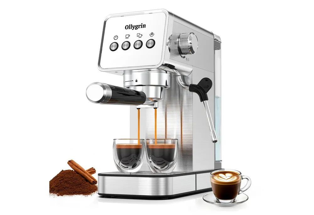 Ollygrin Kaffeehalbautomat 15-Bar-Halbautomatische Espressomaschine mit Milchaufschäumer und abnehmbarem 1,2-Liter-Wassertank