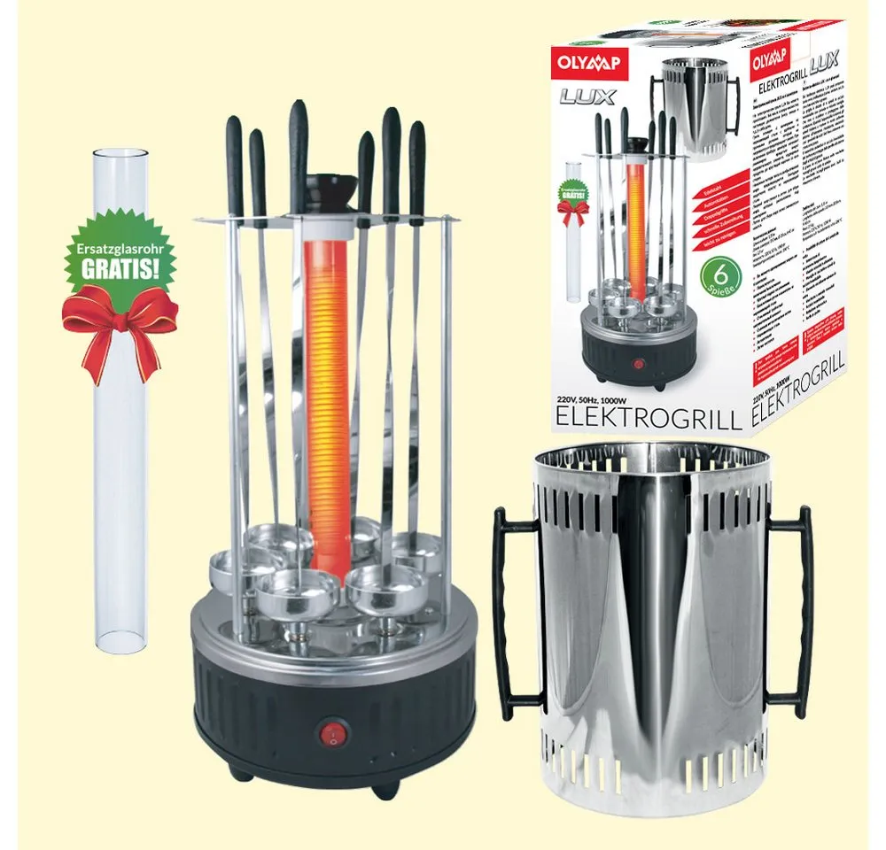 Olymp Handels GmbH Tischgrill Olymp Elektrogrill 1000 W, 6 Spieße, 200 °C, rauchfrei, 1 kg Grillgut