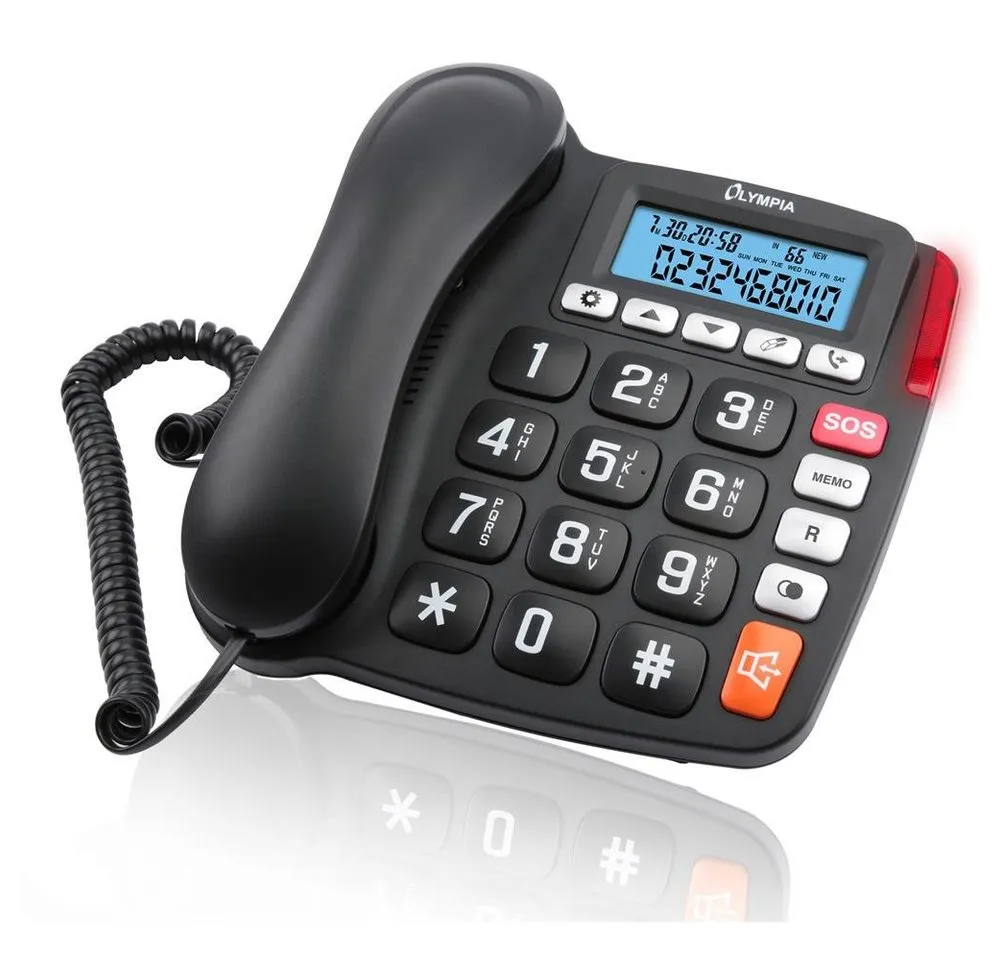 OLYMPIA OFFICE 4520 Seniorentelefon (große Tasten, helle LED-Anrufanzeige, Freisprechfunktion, SOS-Knopf)
