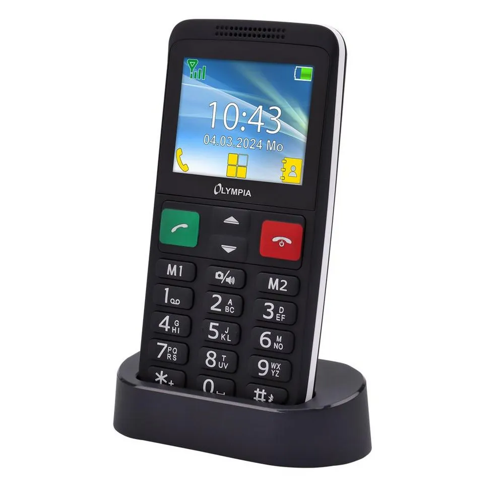 OLYMPIA OFFICE LUX Seniorenhandy (Mobiltelefon mit Ladeschale, Großtasten, Bluetooth, Dual-SIM, schwarz)