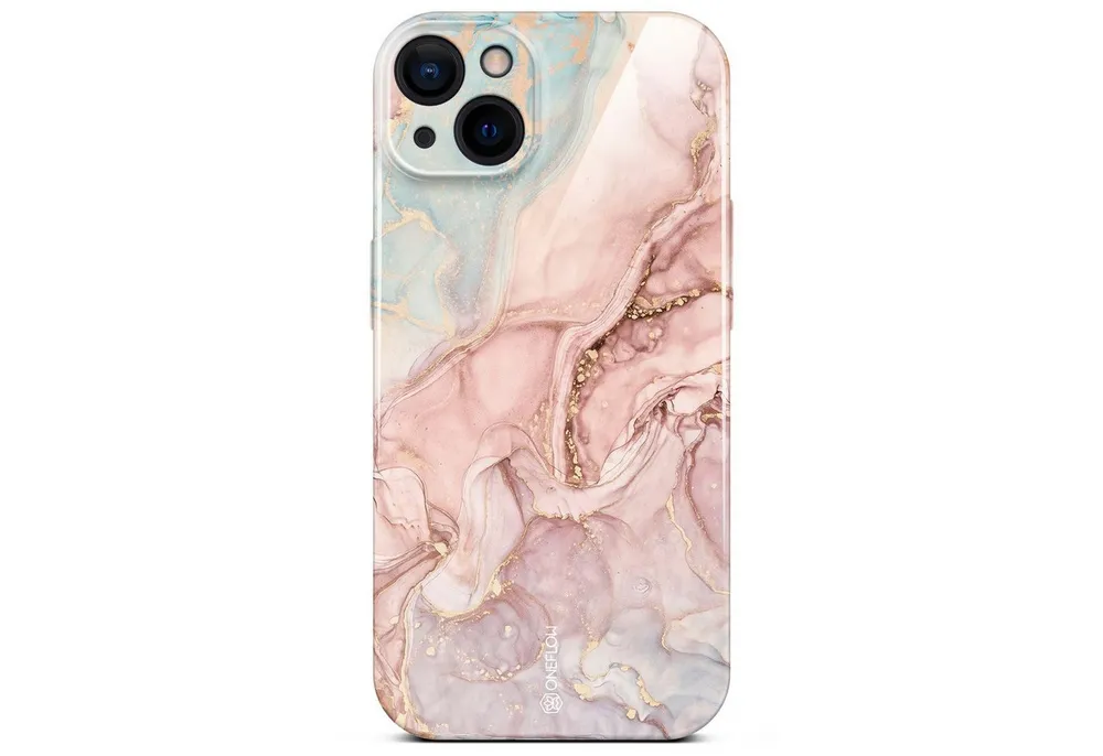ONEFLOW Handyhülle für iPhone 15 Hülle Marmor Bliss Cover Rosa Grau 6,1 Zoll, Handy Schutz Backcover Handytasche Case Schutzhülle mit Kameraschutz