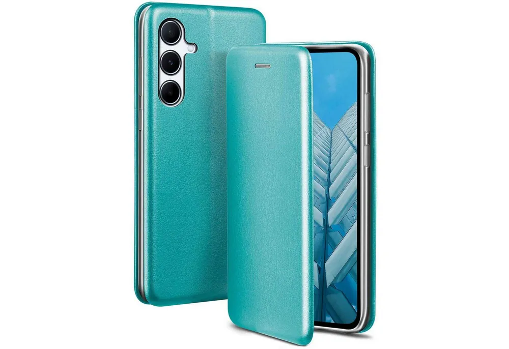 ONEFLOW Handyhülle für Samsung Galaxy A56 5G Premium Hülle Business Cover Blau 6,7 Zoll, 360 Grad Schutzhülle Flip Case Etui Klapphülle Dünn Leder Handy Tasche