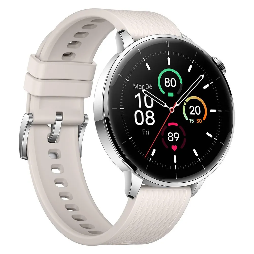 OnePlus Watch 3 GPS NFC 43mm AMOLED Silber Weißes Armband M 5ATM+IP68 Wasserschutz
