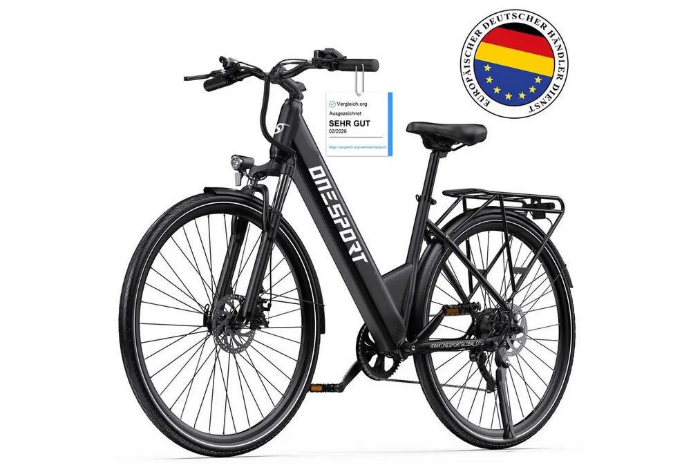 Onesport E-Bike Cityrad OT12 e bike für herren u.damen 468Wh 13AH 36V 250W 28 zoll, Kettenschaltung, Heckmotor, 468 Wh, E-Citybike mit 468Wh abnehmbarer Akku, 250W 36V