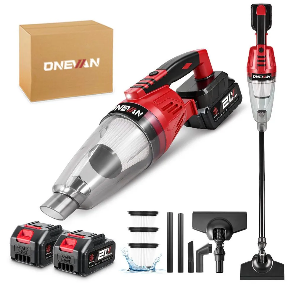 ONEVAN Akku-Handstaubsauger Akku Staubsauger 12000Pa für Tierhaare/Teppiche/Hartböden/Auto, 1500 W, beutellos, 4-in-1 Vacuum Cleaner Staubsauger Kabellos