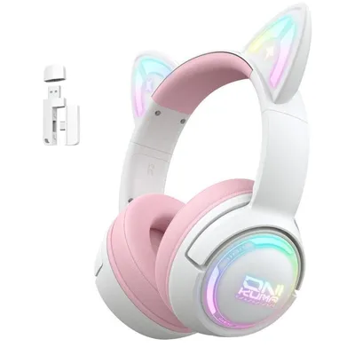 ONIKUMA GT838 kabellose Bluetooth Gaming Kopfhörer mit Mikrofon und RGB rosa weiß