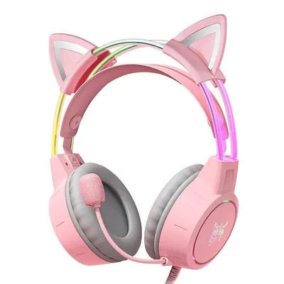 ONIKUMA X15 PRO kabelgebundene Gaming-Kopfhörer USB und 3,5 mm Klinke rosa mit Katzenohren