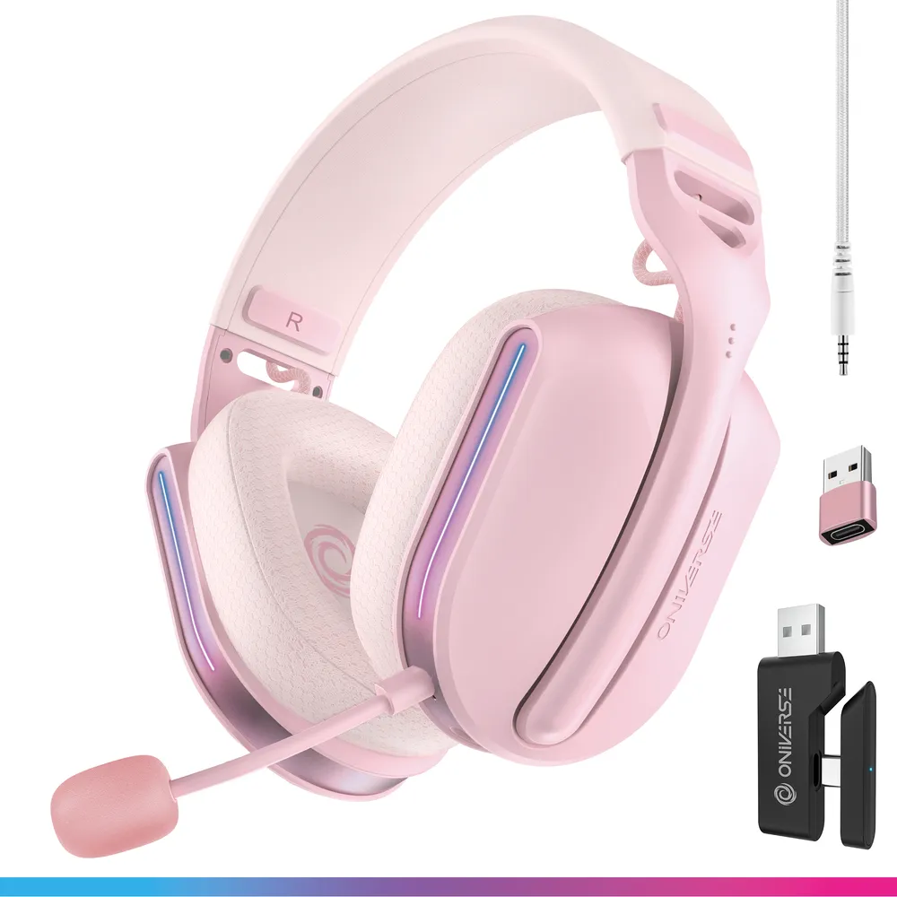 Kopfhörer Oniverse Polaris kabellos und kabelgebunden Bluetooth USB-C Gaming Surround 7.1 Rosa