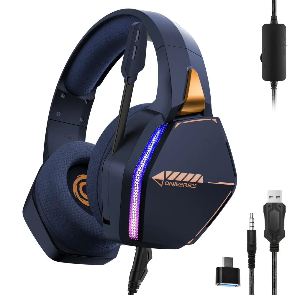 Kopfhörer Oniverse Nebula kabelgebunden Gaming Stereo LED Mikrofon Inline blau