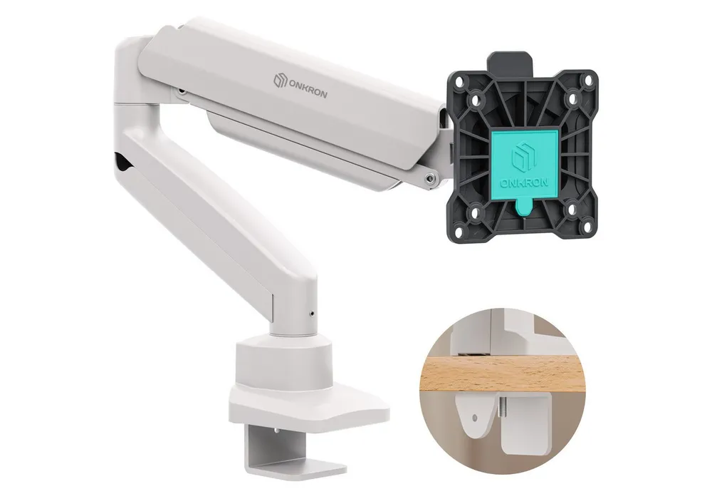 ONKRON Monitor-Halterung 13-32 Zoll, bis 10 kg, VESA 75x75-100x100, G80-BW, (bis 32 Zoll, neigbar, schwenkbar, drehbar, Gasdruckfeder, Kabelmanagement)