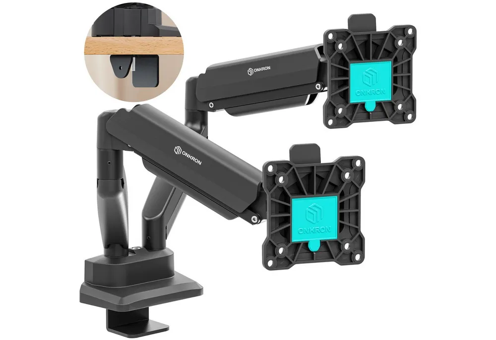 ONKRON Monitor-Halterung 13-32 Zoll, bis 8 kg pro Arm, VESA 75x75-100x100, G160, (bis 32 Zoll, neigbar, schwenkbar, drehbar, Gasdruckfeder, Kabelmanagement)