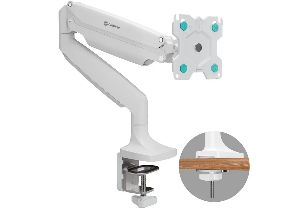 ONKRON Monitor-Halterung 13-32 Zoll, bis 9 kg, VESA 75x75-100x100, G100-W, (bis 32 Zoll, Packung, 1-tlg., neigbar, schwenkbar, drehbar, Gasdruckfeder, Kabelmanagement)
