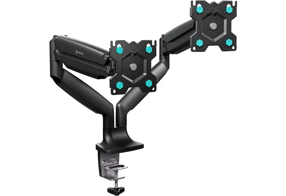 ONKRON Monitor-Halterung 13-32 Zoll, bis 9 kg pro Arm, VESA 75x75-100x100, G200-B, (bis 32 Zoll, neigbar, schwenkbar, drehbar, Gasdruckfeder, Kabelmanagement)