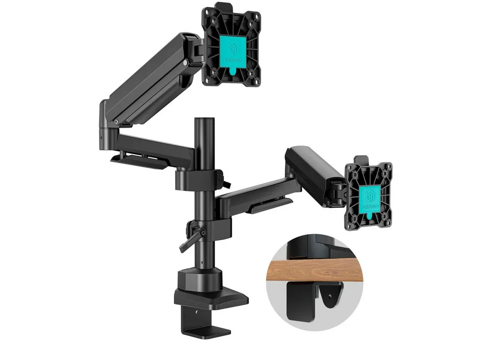 ONKRON Monitor-Halterung 17-42 Zoll, bis 15 kg pro Arm, VESA 75x75-100x100, G140-B, (bis 32 Zoll, neigbar, schwenkbar, drehbar, Gasdruckfeder, Kabelmanagement)
