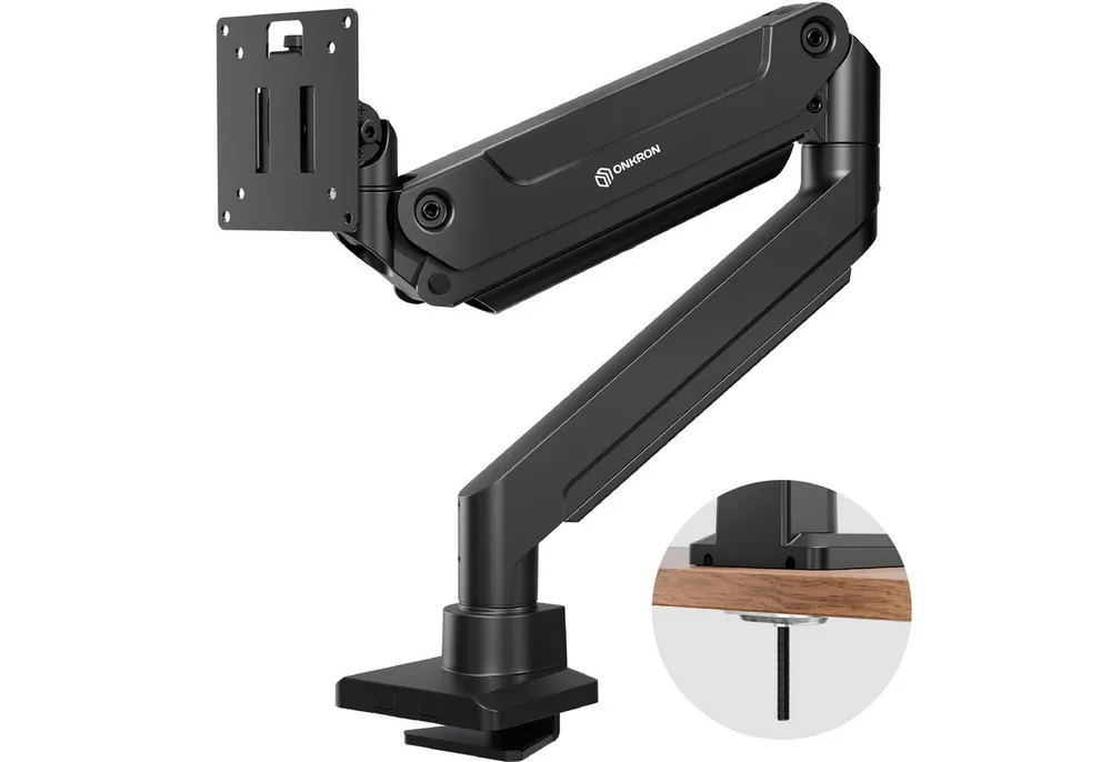 ONKRON Monitor-Halterung 17-49 Zoll, bis 20 kg, VESA 75x75-100x100, G100-B, (bis 49 Zoll, neigbar, schwenkbar, drehbar, Gasdruckfeder, Kabelmanagement)