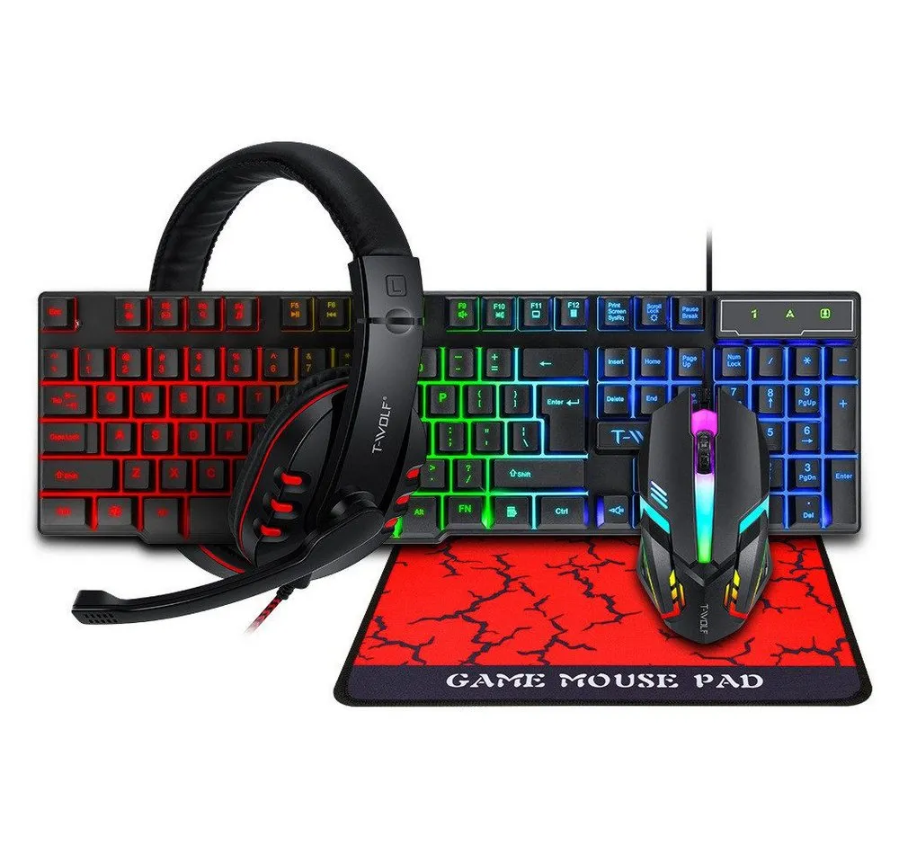 Ophy 4-in-1 Gaming-Set: Tastatur, Maus, Headset und Mauspad Gaming-Tastatur (komplettes Zubehör für Gamer, perfekt für Einsteiger & Profis)