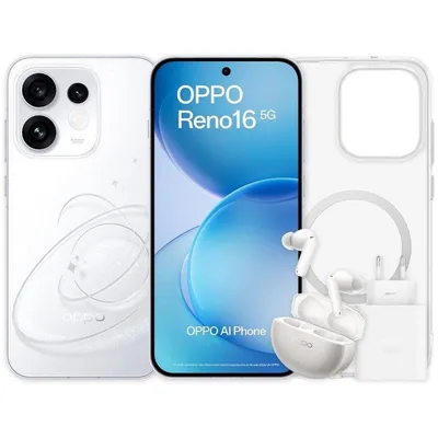 OPPO Reno16 5G 8GB 512GB 6,32" Weiß Inklusive Enco X3s, Schutzhülle und 80-W-Ladegerät