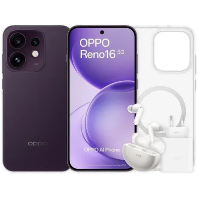OPPO Reno16 5G 8GB 512GB 6,32" Schwarz Lila Inklusive Enco X3s, Schutzhülle und 80-W-Ladegerät