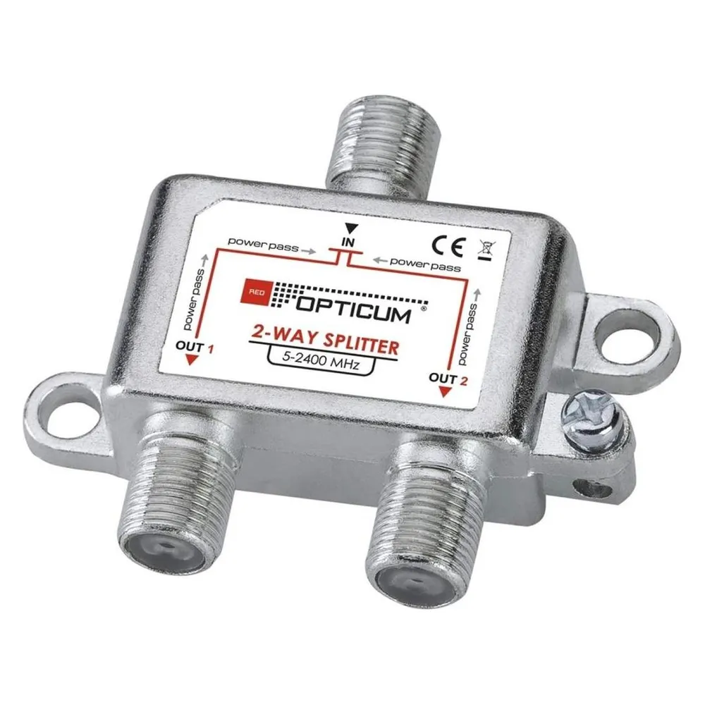 Opticum 1-2-fach-DVB-T-SAT-Splitter – 2x1-Ausgang – 5 bis 2400 MHz – Weiss
