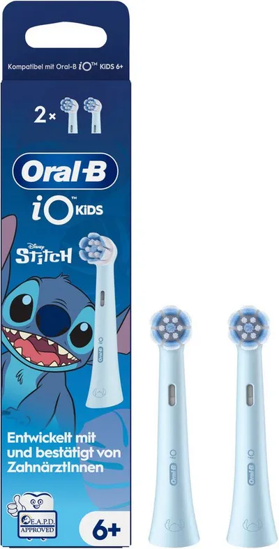 Oral-B Aufsteckbürsten iO Kids 6+ Disney Stitch, Sanft zu wackeligen Zähnen & Zahnfleisch, ab 6 Jahren