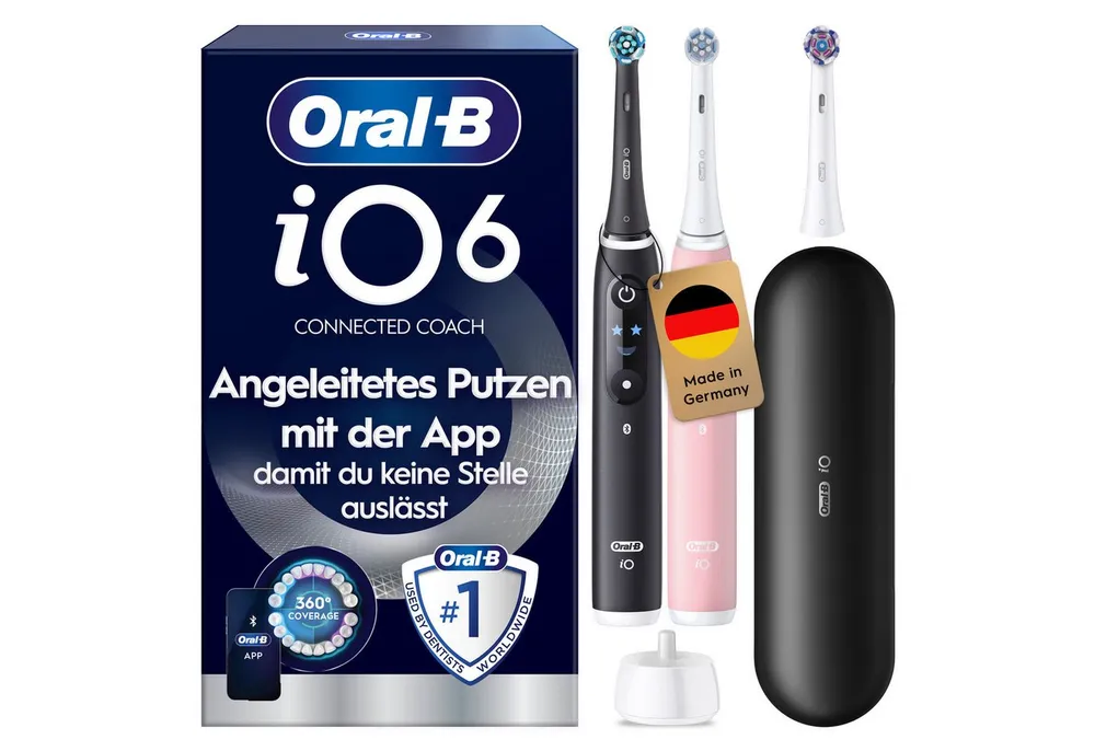 Oral-B Elektrische Zahnbürste iO 6 Duopack, Aufsteckbürsten: 3 St., mit Magnet-Technologie, Display, 5 Putzmodi
