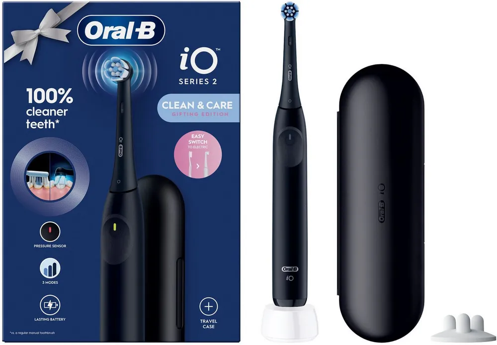 Oral-B Elektrische Zahnbürste iO Series 2, Aufsteckbürsten: 1 St., für die sanfte Reinigung, Reise-Etui, Aufsteckbürstenhalter