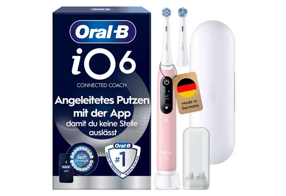 Oral-B Elektrische Zahnbürste iO Series 6 N, Aufsteckbürsten: 2 St., Magnet-Technologie, Display & Reiseetui