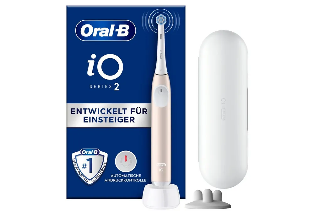 Oral-B Elektrische Zahnbürste iO Series 2, Aufsteckbürsten: 1 St., für die sanfte Reinigung, Reise-Etui, Aufsteckbürstenhalter