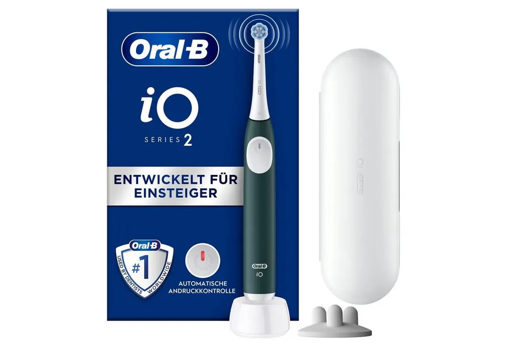 Oral-B Elektrische Zahnbürste iO Series 2, Aufsteckbürsten: 1 St., für die sanfte Reinigung, Reise-Etui, Aufsteckbürstenhalter