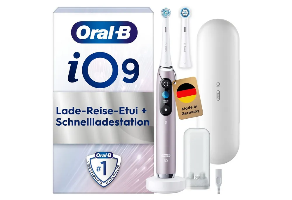 Oral-B Elektrische Zahnbürste Oral-B iO Series 9, Aufsteckbürsten: 2 St., 2 Aufsteckbürsten, 7 Putzmodi für Zahnpflege, 3D-Analyse, Farbdisplay & Lade-Reiseetui