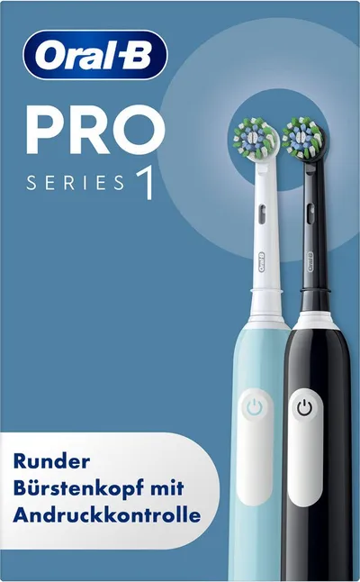 Oral-B Elektrische Zahnbürste PRO Series 1 Doppelpack, Aufsteckbürsten: 2 St., Drucksensor