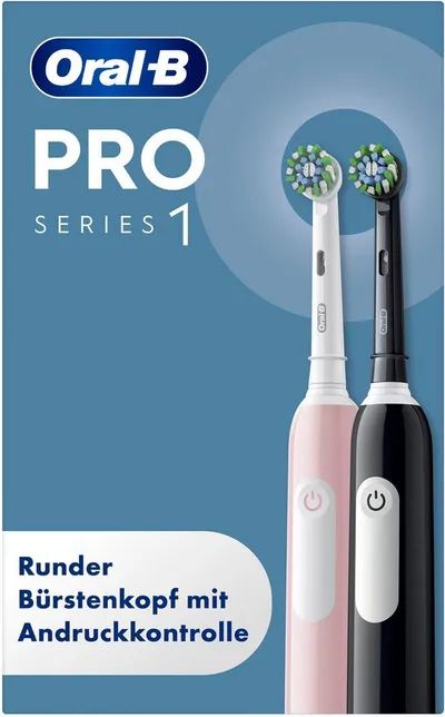 Oral-B Elektrische Zahnbürste PRO Series 1 Doppelpack, Aufsteckbürsten: 2 St., Drucksensor