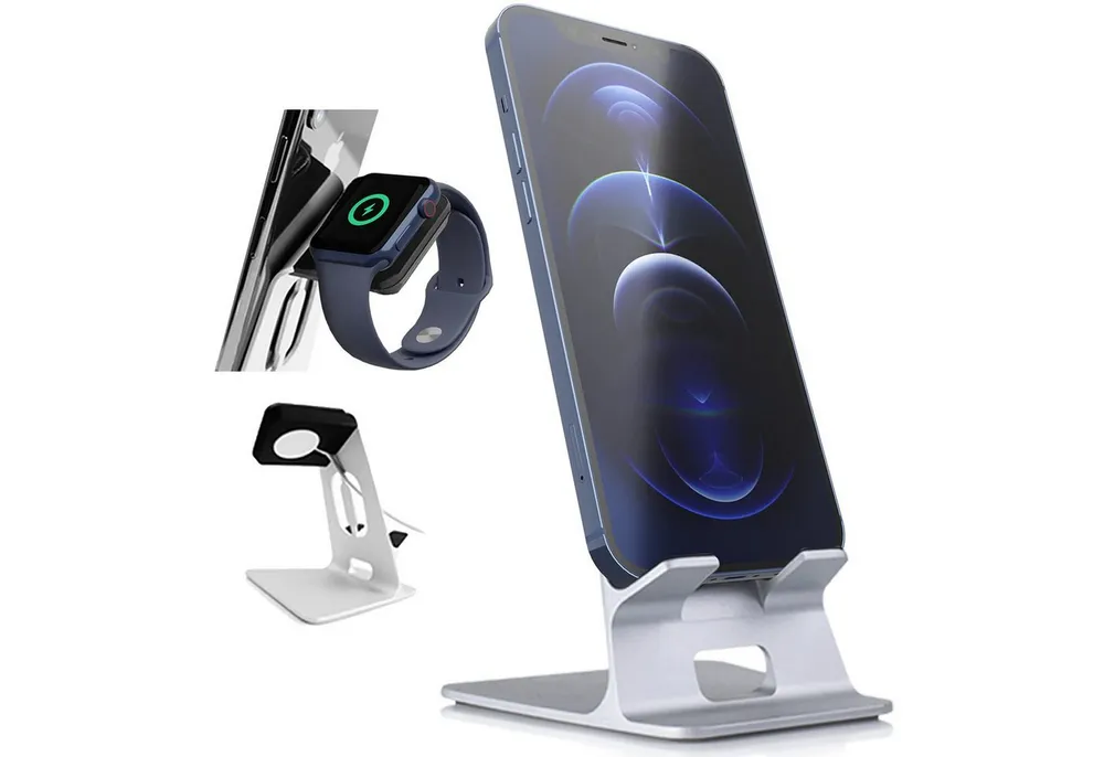 Orzly Handy-Halterung 2-in-1 Universal Stand für Smartphone & Smartwatch aus Aluminium