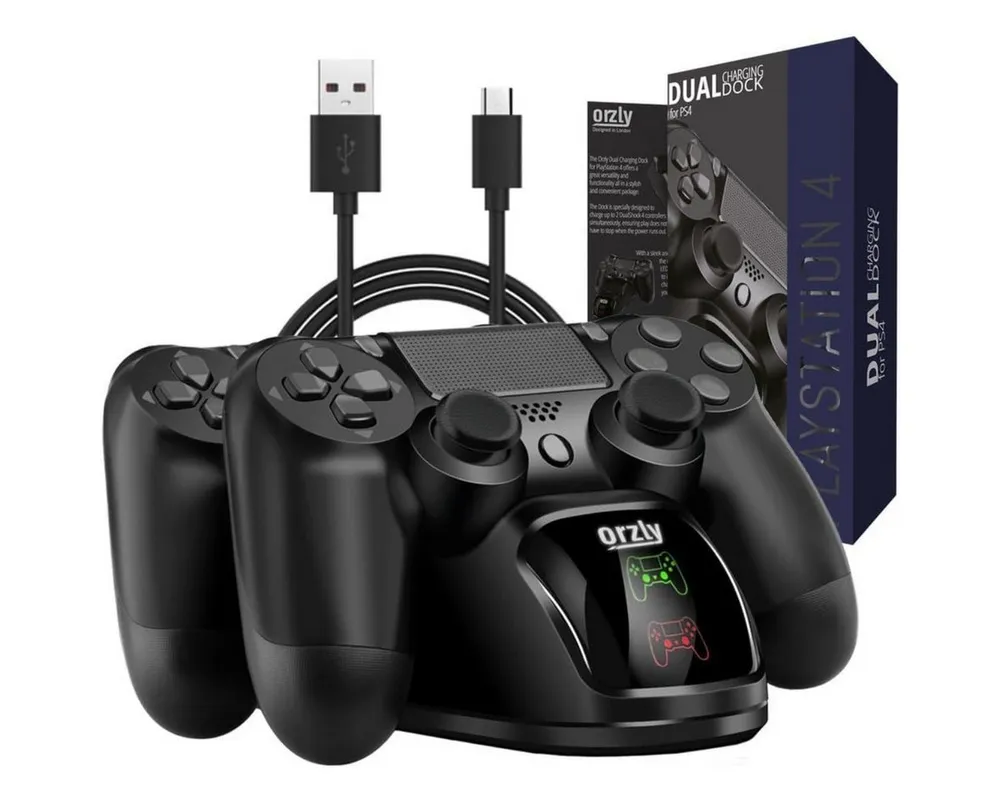 Orzly PS4 Controller Ladestation Dock für 2 Controller gleichzeitig Controller-Ladestation