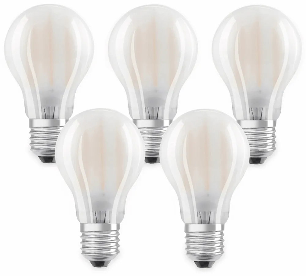 OSRAM LED-Lampe BASE CLAS A, E27, EEK: E, 7W, 806 lm, 2700 K, 5 Stk. matt