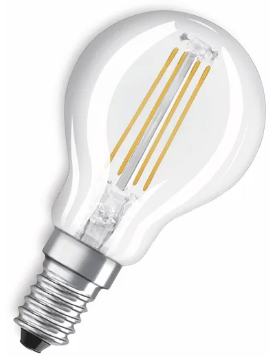 OSRAM LED-Lampe, E14, 5,9 W, 806 lm, 2700 K, P45 Klar, warmweiß