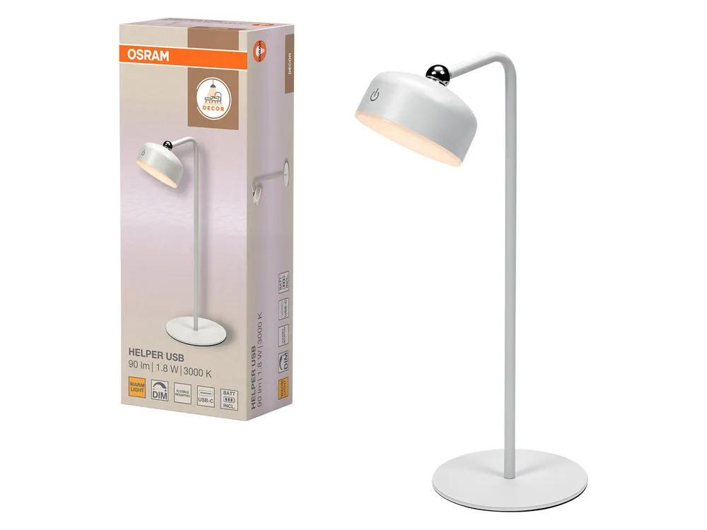 OSRAM LED-Tischleuchte, 1,8W, 3000K, 140lm, warmweiß, Dimmbar, IP20, weiß