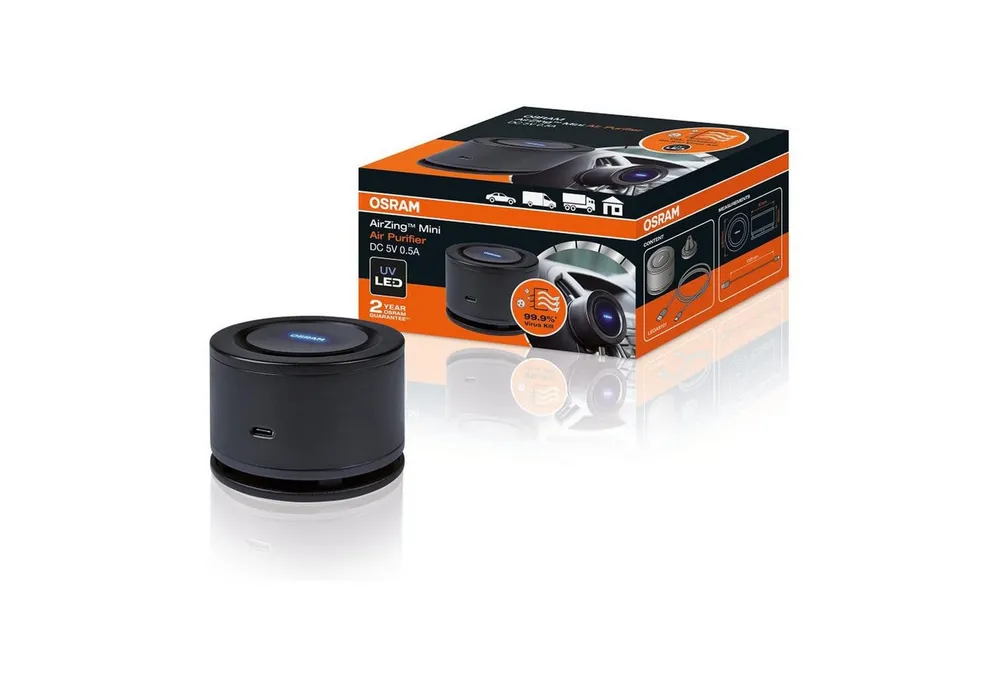 Osram Luftreiniger Air Zing Mini UV LED Raumluftreiniger Auto Wohnung Lufterfrischer, Titan-Dioxid-Filter TiO2 mit UVA-LED-Licht, waschbar und langlebig