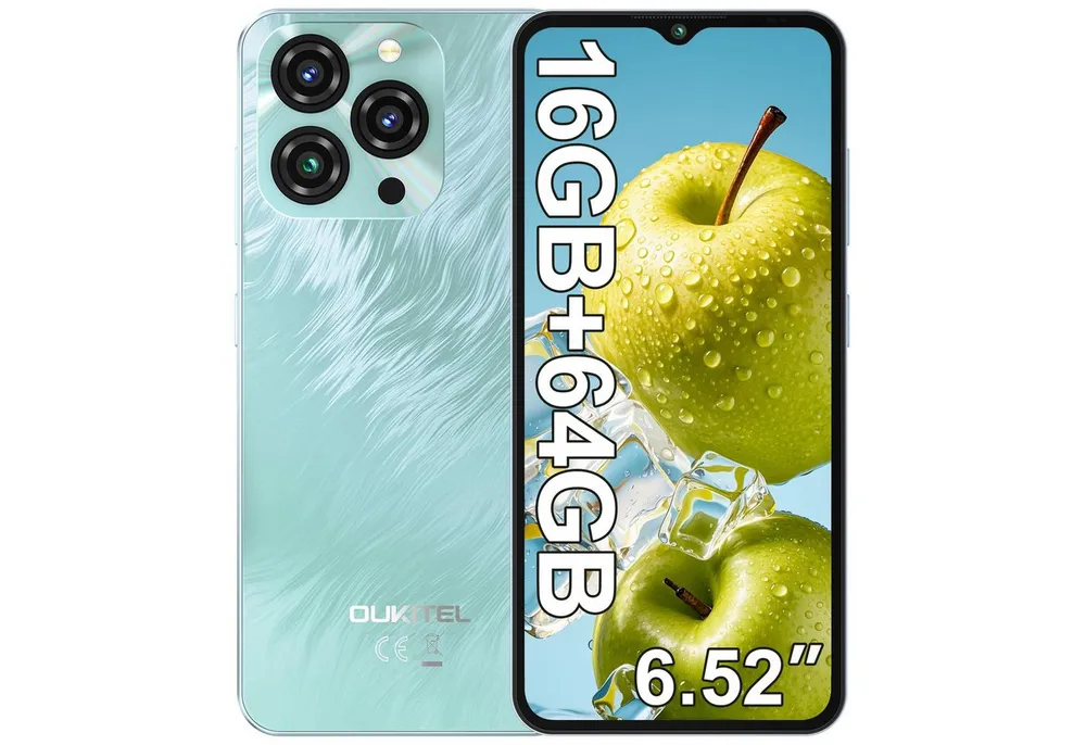 OUKITEL C3 Android 14 Handy Ohne Vertrag, 5000mAh, 6.52" HD Smartphone (16,56 cm/6.52 Zoll, 64 GB Speicherplatz, 13 MP Kamera, 4GB+64GB Speicher, 4G Dual SIM, 9,3mm dünn, GPS)