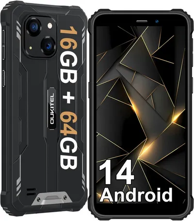 OUKITEL G2 16GB RAM + 64GB ROM/TF 1TB, Android 14 Outdoor Smartphone (15,24 cm/6.0 Zoll, 64 GB Speicherplatz, 13 MP Kamera, 6,0'' Display, 16GB+64GB, IP68/IP69K, 6300mAh, OTG, GPS)