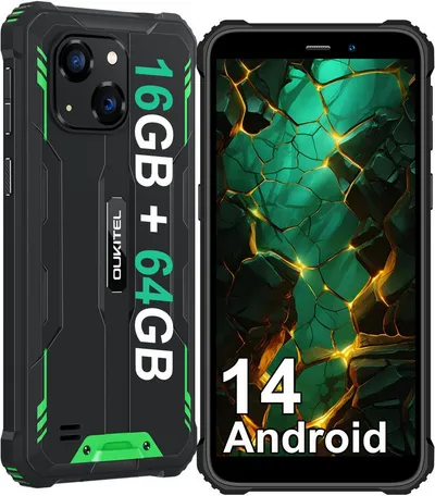 OUKITEL G2 16GB RAM + 64GB ROM/TF 1TB, Android 14 Outdoor Smartphone (15,24 cm/6.0 Zoll, 64 GB Speicherplatz, 13 MP Kamera, 6,0'' Display, 16GB+64GB, IP68/IP69K, 6300mAh, OTG, GPS)