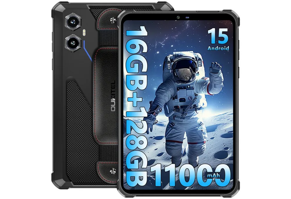 OUKITEL RT3 Plus Android 15, 16GB RAM+128GB ROM (1TB TF), 11000mAh Outdoor Tablet (8", 128 GB, Android 15, 4G, 8,0'' HD Display, 16MP+8MP Kamera, IP68/IP69K, NFC, GPS, 4G Dual SIM)