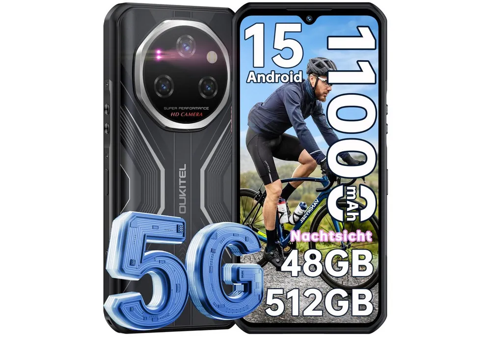 OUKITEL WP55 Pro 48+512GB 5G Outdoor Smartphone (16,76 cm/6.6 Zoll, 512 GB Speicherplatz, 108 MP Kamera, Android 15, IP68 Wasserdicht Baustellenhandy, 11000mAh, NFC, OTG, GPS)