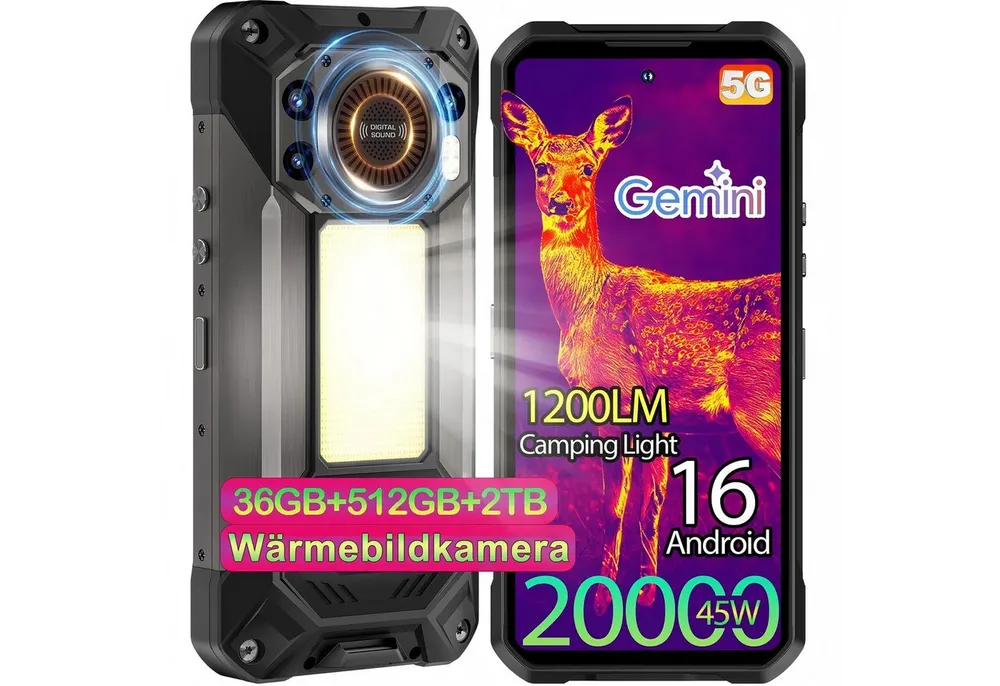 OUKITEL WP61 Ultra mit Wärmebildkamera 5G Outdoor Smartphone (17,27 cm/6.8 Zoll, 512 GB Speicherplatz, 108 MP Kamera, 20000mAh, 6,8'' FHD+ Display, 108MP Kamera, Android 16, IP68/IP69K)