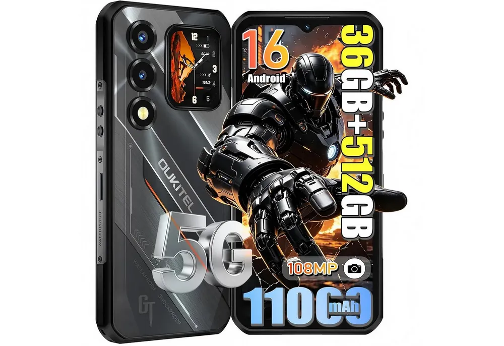 OUKITEL WP66 5G Android 16 Outdoor Smartphone (16,76 cm/6.6 Zoll, 512 GB Speicherplatz, 108 MP Kamera, 6,6'' Display, 36GB+512GB, IP68/IP69K, 11000mAh, NFC, OTG)