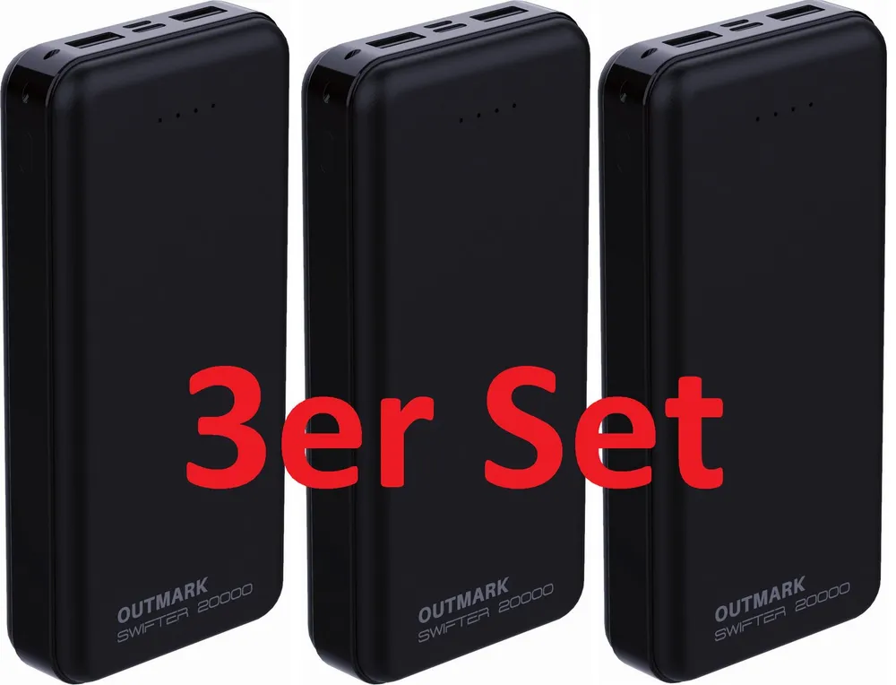 OUTMARK SWIFTER 20.000mah, 2x USB-A Ausgang, 1x USB-C Ladeeingang Akku Powerbank 20000 mAh, Fast Charge 2 x 2,4A