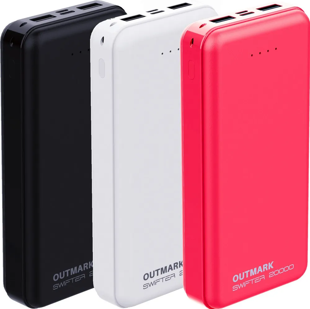 OUTMARK SWIFTER 20.000mah, 2x USB-A Ausgang, 1x USB-C Ladeeingang Akku Powerbank 20000 mAh, Fast Charge 2 x 2,4A