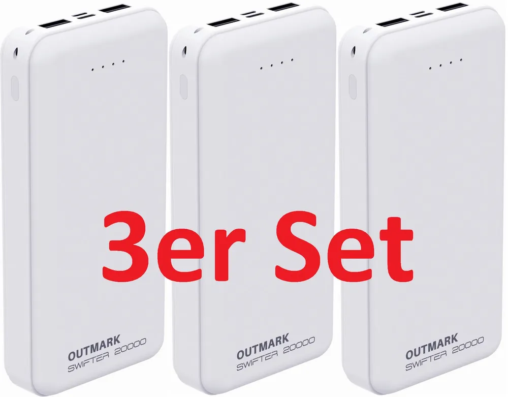 OUTMARK SWIFTER 20.000mah, 2x USB-A Ausgang, 1x USB-C Ladeeingang Akku Powerbank 20000 mAh, Fast Charge 2 x 2,4A