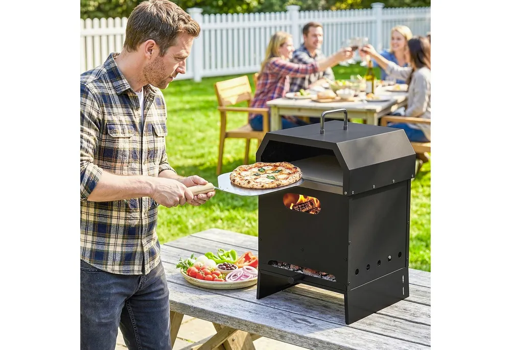 Outsunny Pizzaofen mit Pizzastein, Griffen, Pizzaschaufel, für Garten Party